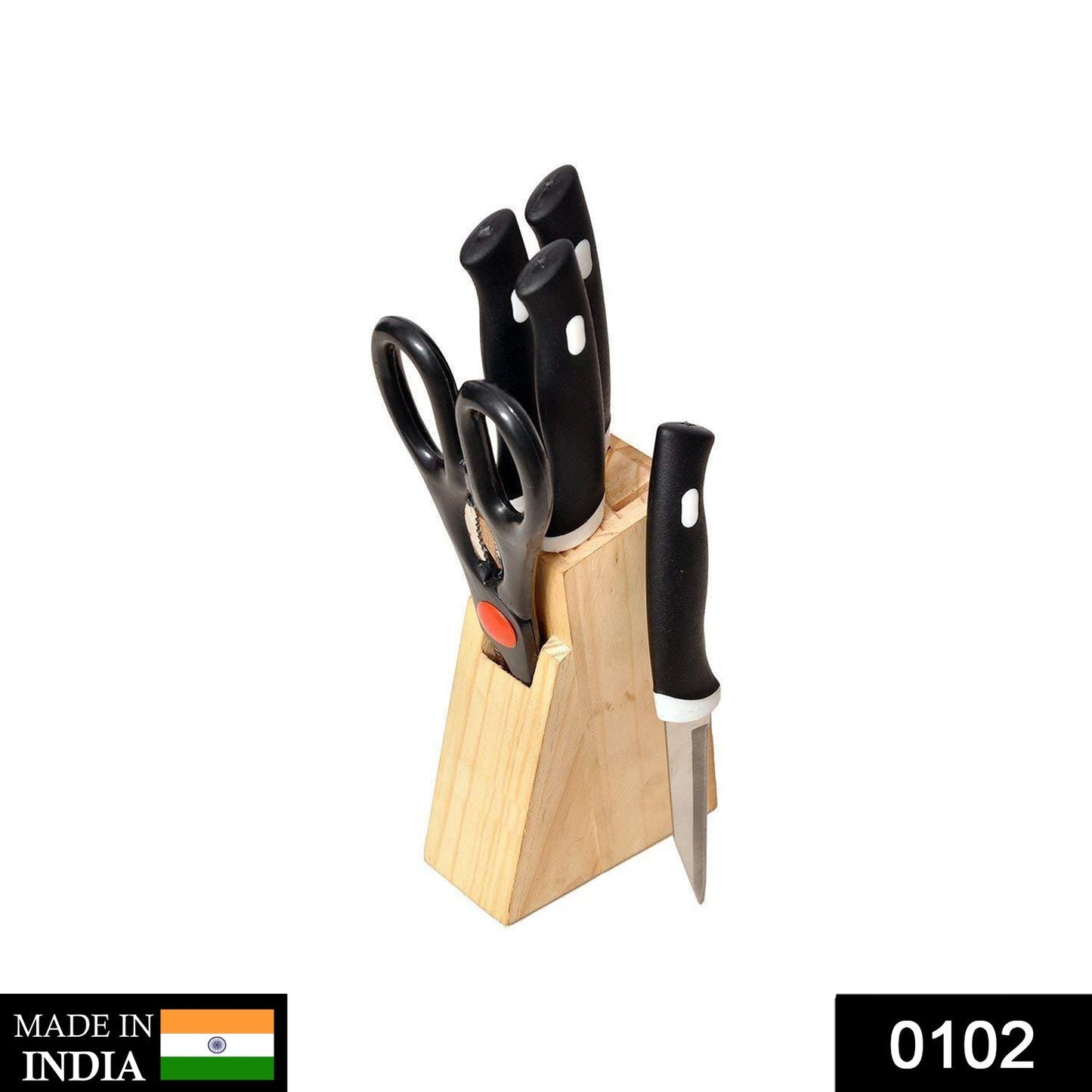 102 Kitchen Knife Set with Wooden Block and Scissors (5 pcs, Black) Mishwa DeoDap