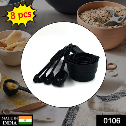 106 Plastic Measuring Cups and Spoons (8 Pcs, Black) Mishwa DeoDap