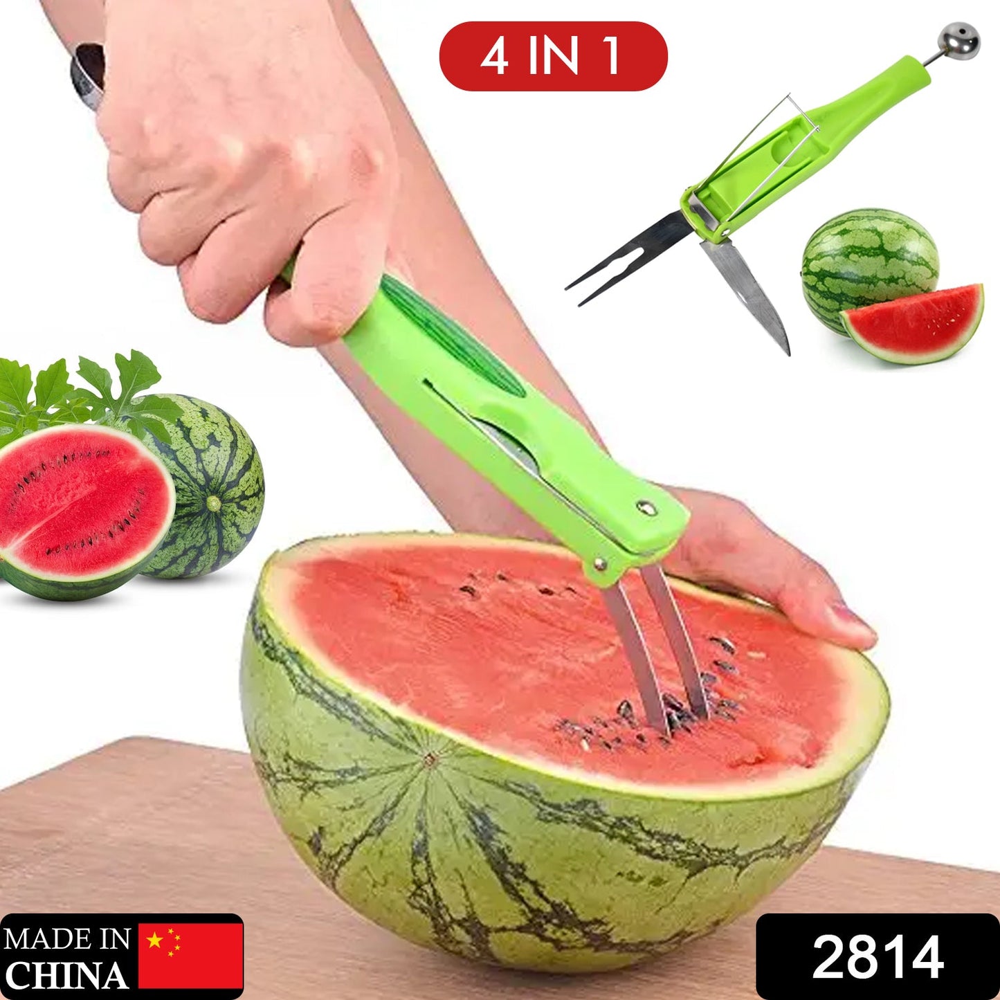 2814 Stainless Steel Fruit Scooper Seed Remover Melon Baller Carving Knife Double Sided Melon Baller for Watermelon Ice Cream. 