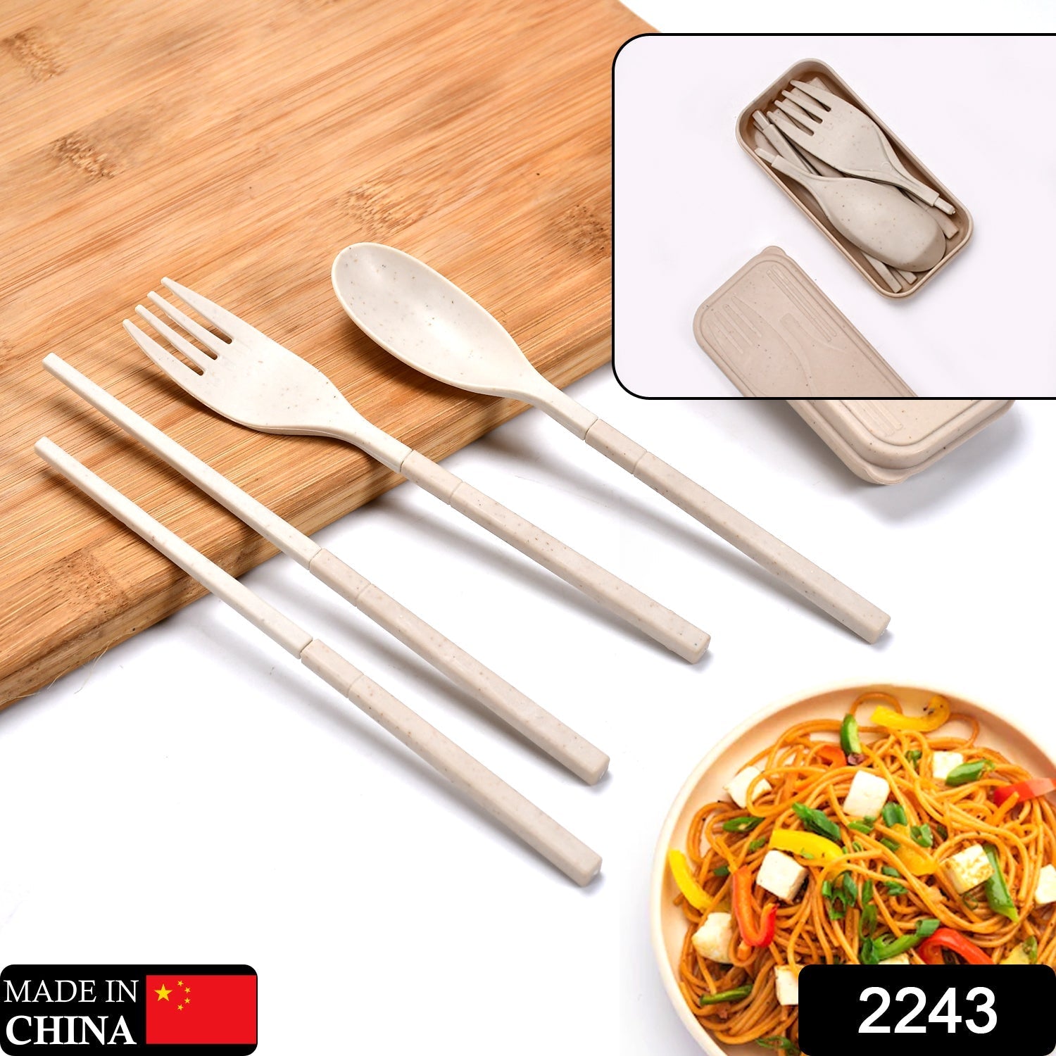 2243 Spoon Fork Chopsticks Set Dinnerware 3PCS/Set Lunch Tableware Detachable Cutlery Portable Travel Kitchen Accessories DeoDap