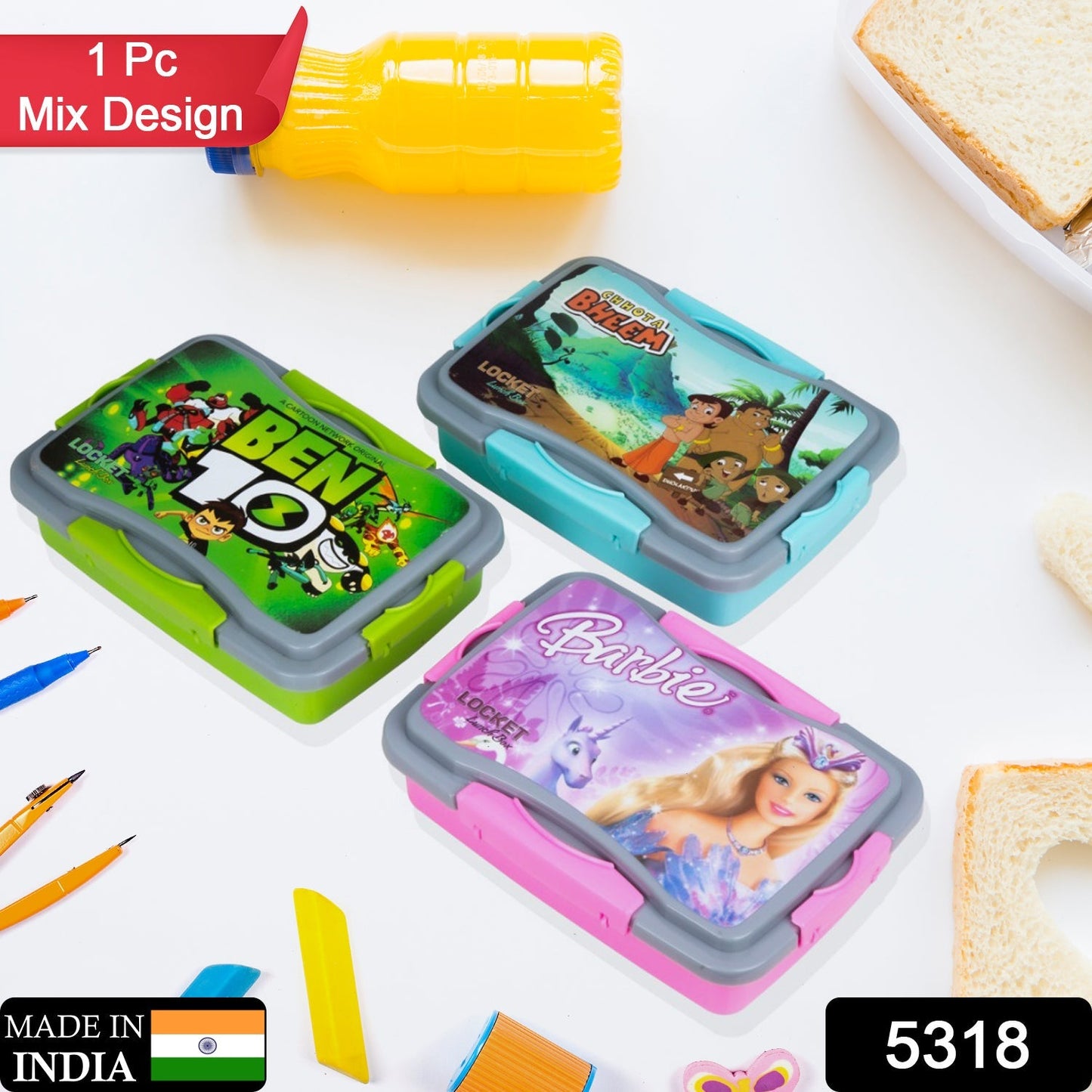 5318 Locket Lunch Box Plastic High Quality Box For Kids School Customized Plastic Lunch Box for Girls & Boy DeoDap