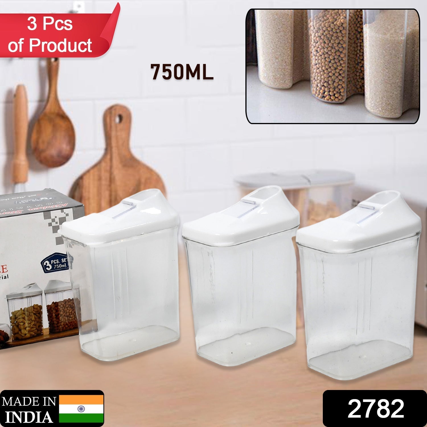 2782 Kitchen Storage Jars & Container Set 3pc , Transparent Jar Set For home & Kitchen Use DeoDap