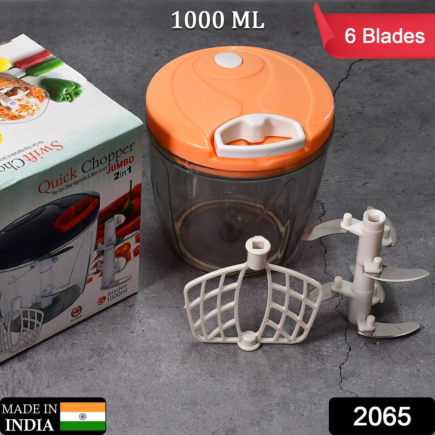 2065 6 BLADE 2IN1 MANUAL FOOD CHOPPER, COMPACT & POWERFUL HAND HELD VEGETABLE CHOPPER (1000Ml) DeoDap