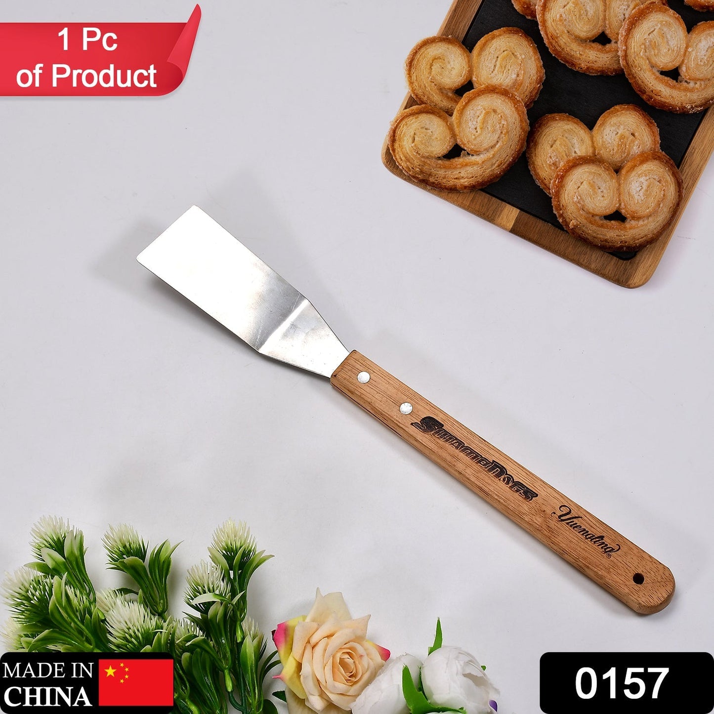 0157 Stainless Steel Barbecue Spatula BBQ Spatula BBQ Tong With Wooden Handle Lifting Spatula DeoDap