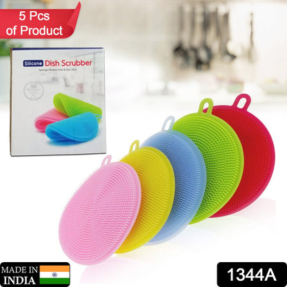 1344A Cleaning Supplies Sponges Silicone Scrubber for Kitchen Non Stick Dishwashing & Baby Care Sponge Brush Household Health Tool( Pack of 5pc). 