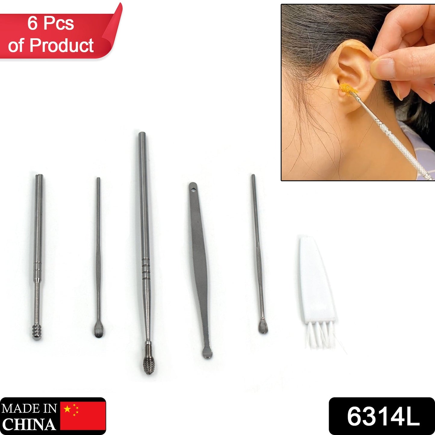 6314L 6Pcs Earwax Removal Kit | Ear Cleansing Tool Set | Ear Curette Ear Wax Remover Tool (loose pack) DeoDap