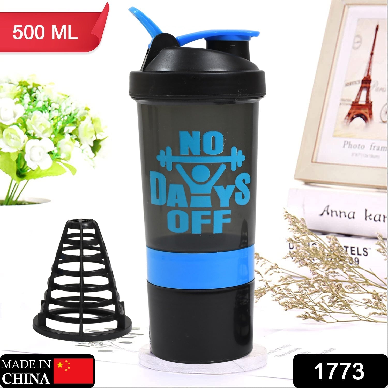 1773 Protein Shaker Bottle|Gym|Water Bottle with 2 Storage Compartment|BPA Free| 500ml DeoDap