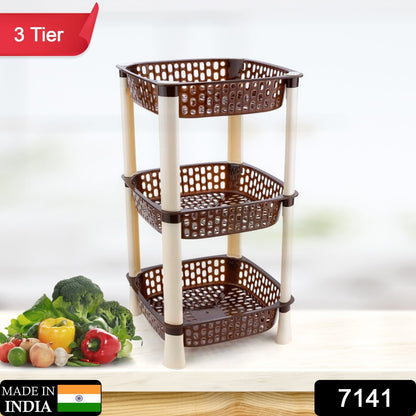 7141 Multi-Purpose 3tier Square Shape Kitchen Storage Basket Rack for Kitchen, Bedroom, Bathroom, Home, Pantry, Washing & Utility Area DeoDap