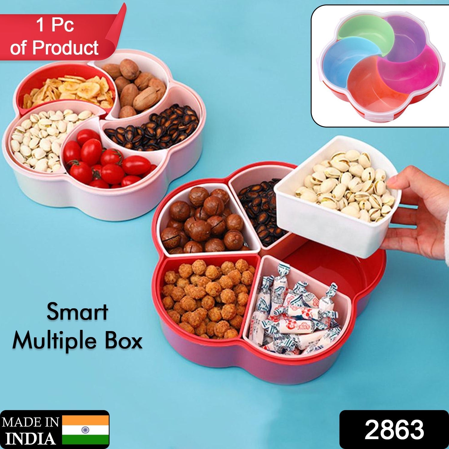 2863 5Compartments Party Food Storage Snack Nuts Box For Peanuts Fruits and Candy Box For Home & Kitchen Use DeoDap