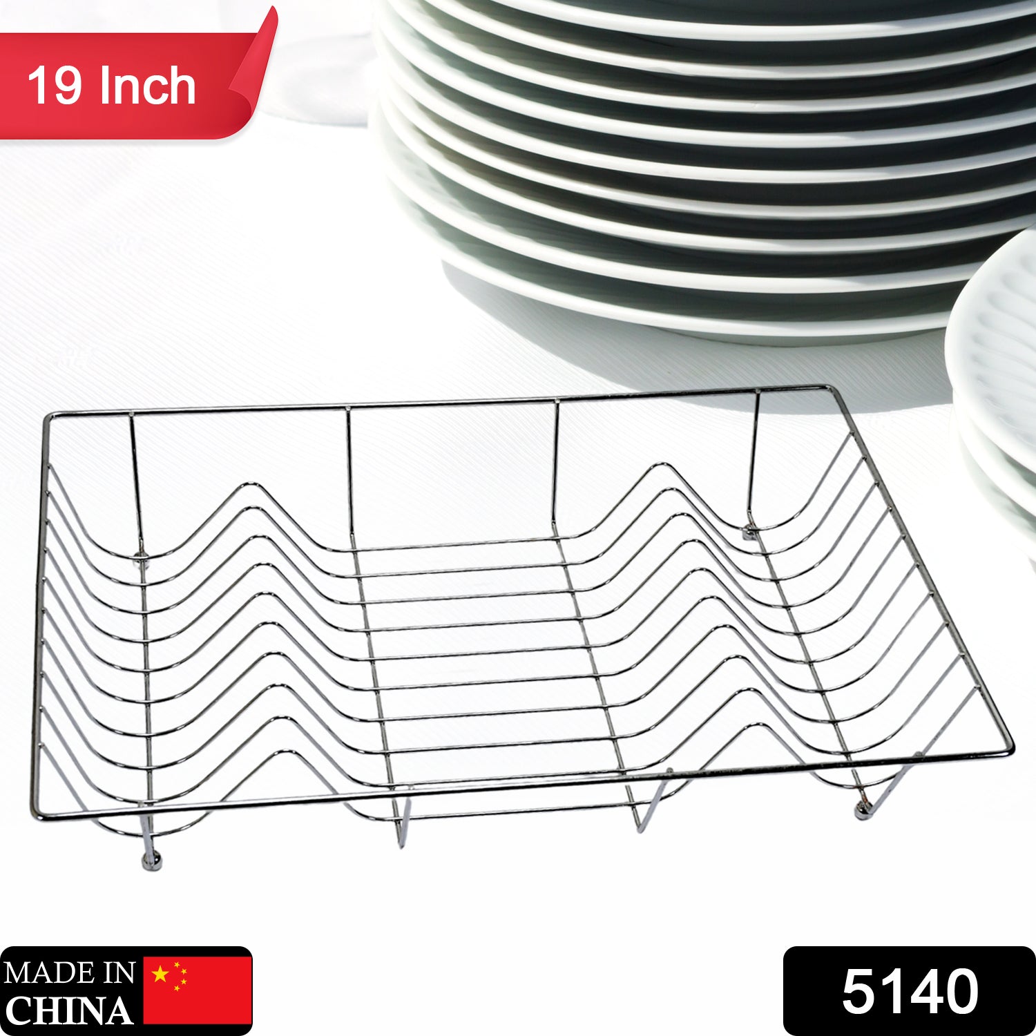 5140 High Grade Dish Drainer Basket/Plate Sink Stand/Plate Drying Rack/Dish Rack for Kitchen Stainless Steel 48cm DeoDap