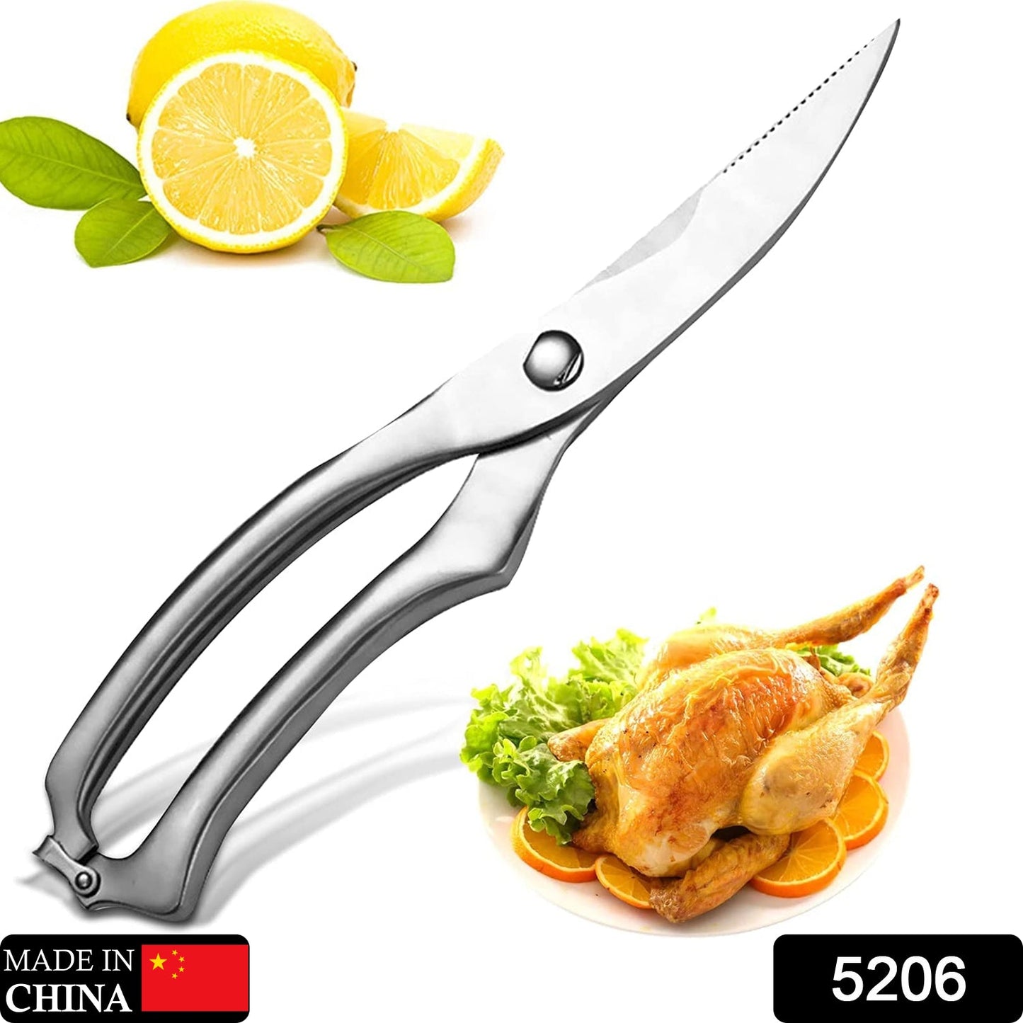 5206 Heavy Duty Stainless Steel Poultry Shears, Premium Ultra Sharp Spring-Loaded Kitchen 