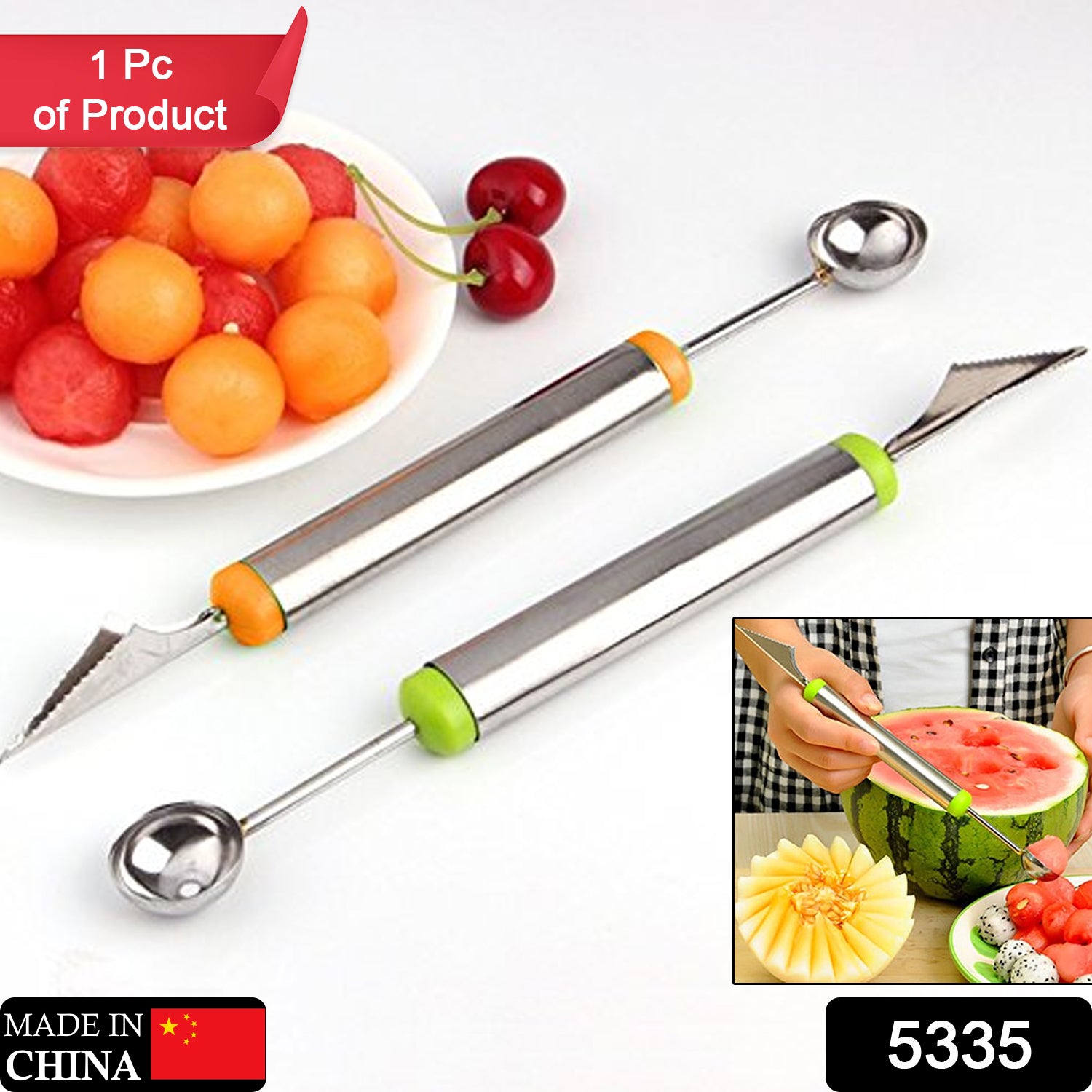 5335 Multifunctional 2 in 1 Melon Baller - Stainless Steel Dig Scoop with Fruit Carving Knife. 