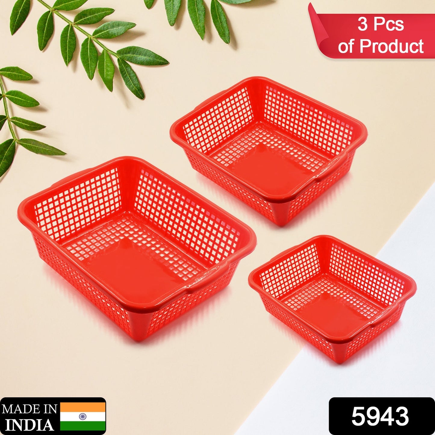 5943 Plastic 3 Pieces Kitchen Large Size Dish Rack Drainer Vegetables and Fruits Washing Basket Dish Rack Multipurpose Organizers