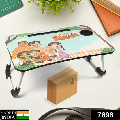 7696 Chhota Bheem Design Foldable Bed Study Table Portable Multifunction Laptop Table Lapdesk for Children Bed Foldable Table Work Office Home with Tablet Slot & Cup Holder DeoDap