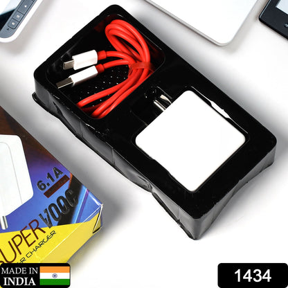 1434 Super Fast Charger With Cable for All iPhone, Android, Smart Phones, Tablets. 