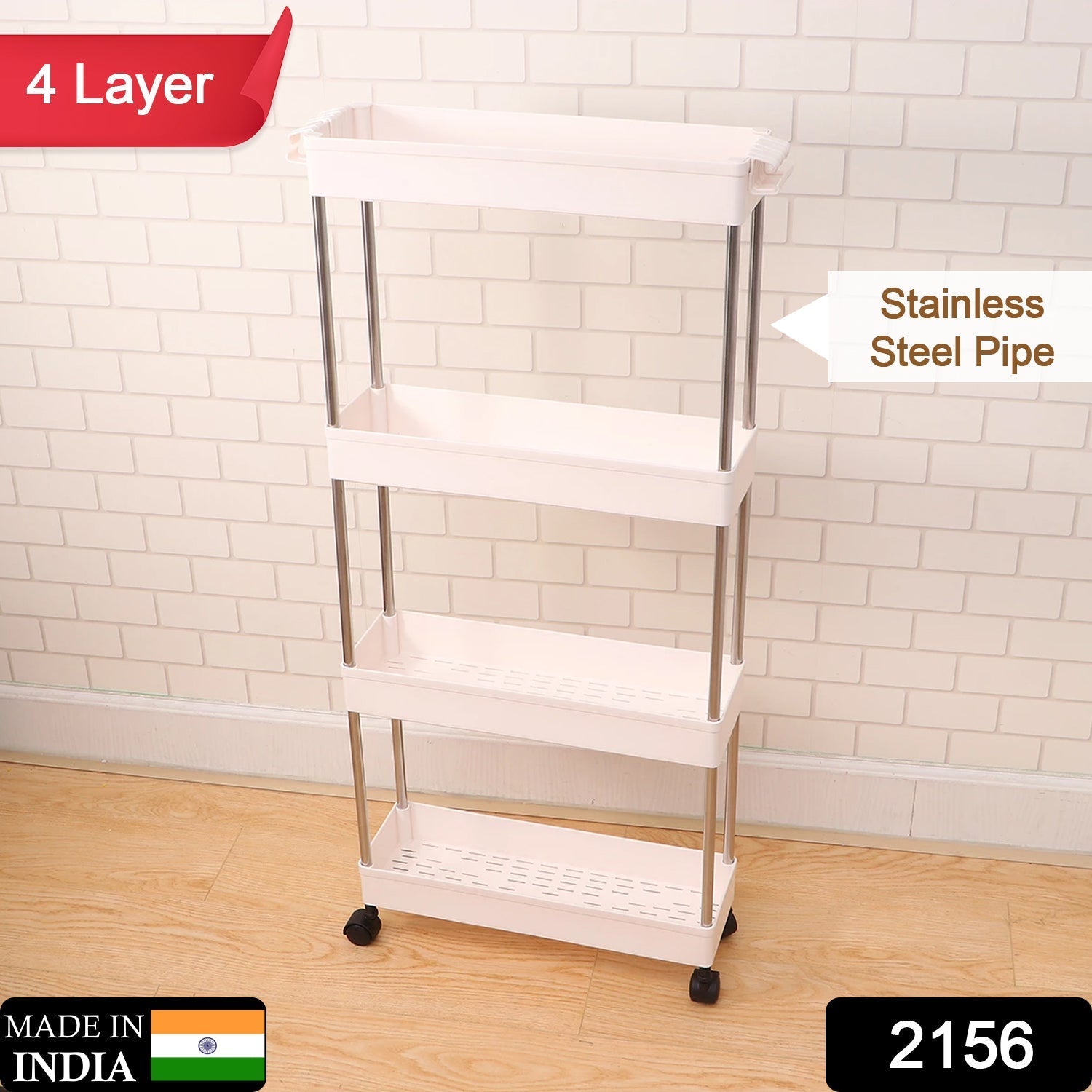 2156 Plastic 4 layer folding trolly Storage Organizer for Kitchen Storage Rack Shelf Trolley Rack with Caster Wheels (4 LAYER) DeoDap