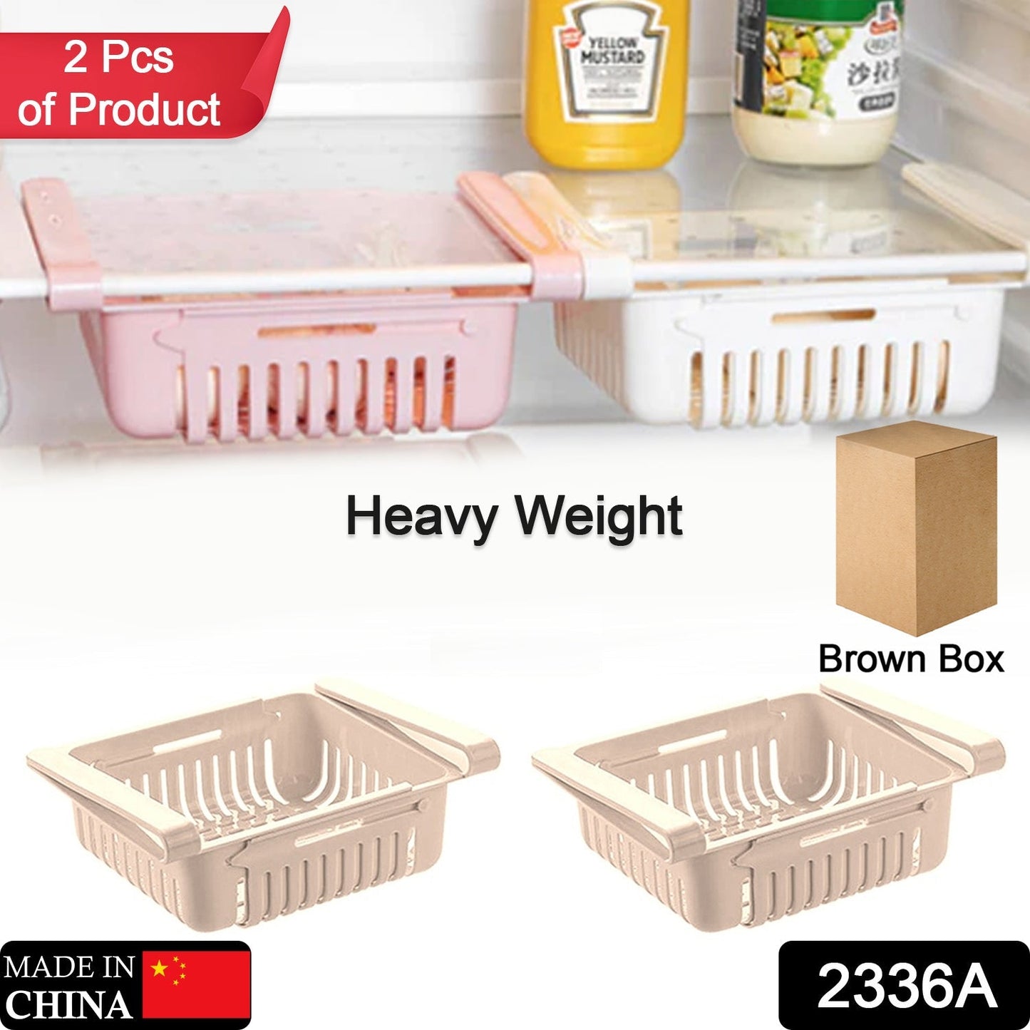 2336A  EXPANDABLE ADJUSTABLE MULTIPURPOSE FRIDGE STORAGE BASKET ( 2 pc ) DeoDap