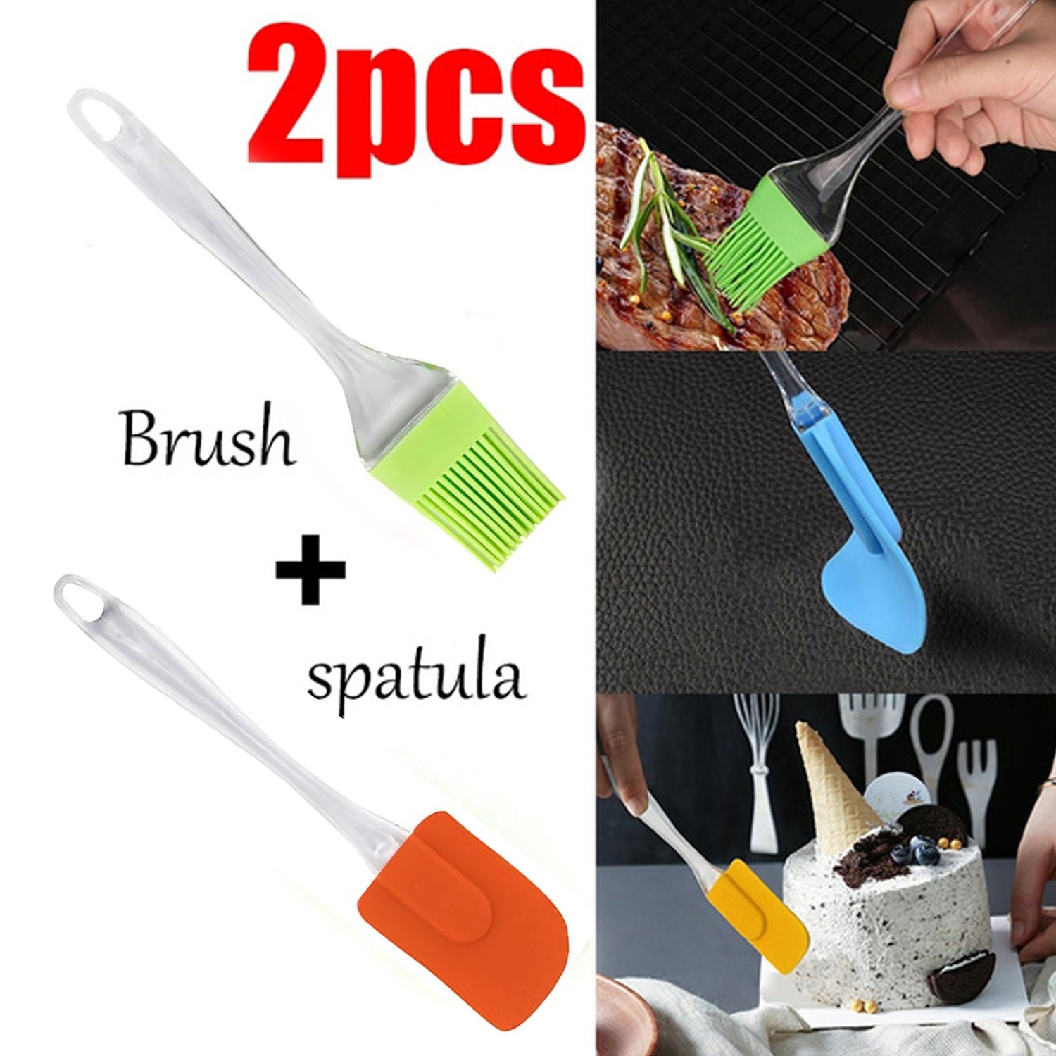 2825 2 in 1 Combo of Big Brush & Spatula Set for Pastry, Cake Mixer, Decorating, Cooking, Baking, Grilling Tandoor | Bakeware Combo | Kitchen Tool Set DeoDap