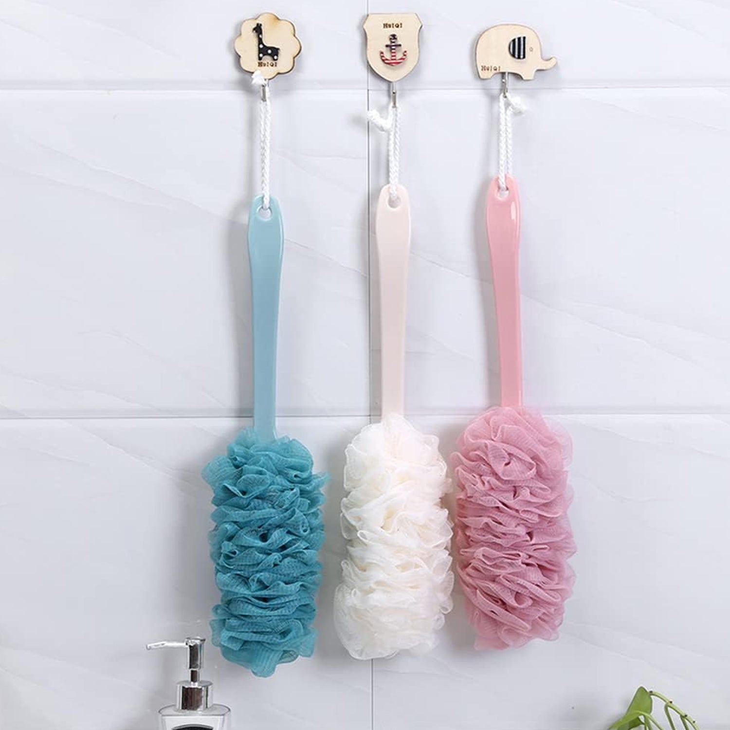 6702 Loofah Back Scrubber for Shower, Long Handle Bath Sponge Shower Brush, Soft Nylon Mesh Back Cleaner Washer, Body Bath Brush for Women and Men, Bathroom Shower Accessories DeoDap