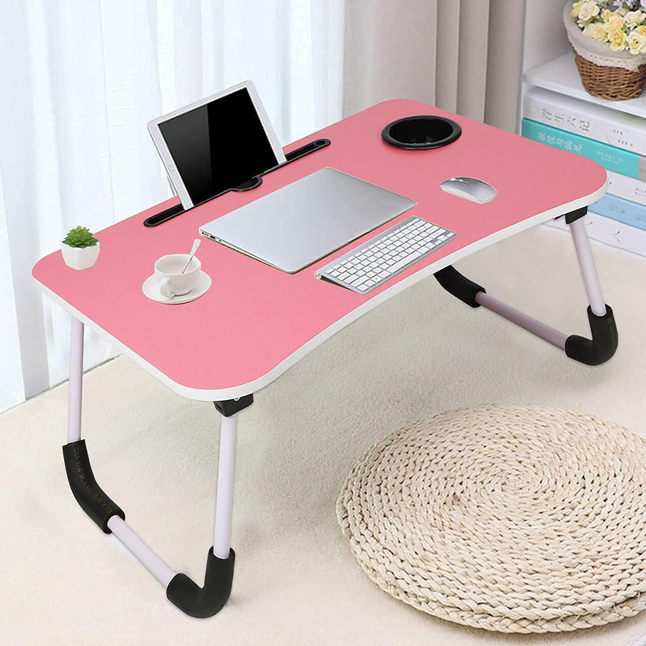 4494 Multi-Purpose Laptop Desk for Study and Reading with Foldable Non-Slip Legs Reading Table Tray , Laptop Table ,Laptop Stands, Laptop Desk, Foldable Study Laptop Table ( PINK ) DeoDap