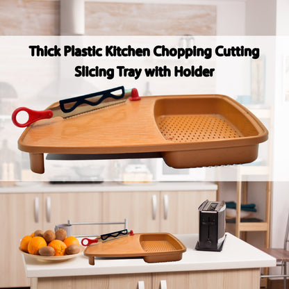 2103 Thick Plastic Kitchen Chopping Cutting Slicing Tray with Holder DeoDap