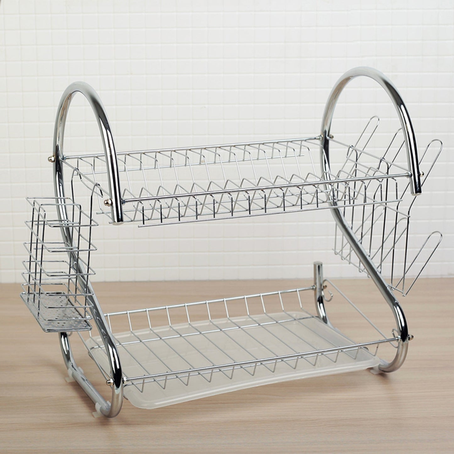 7671 DISH DRAINER TWO LAYER DISH DRYING RACK WITH DRAIN BOARD DeoDap