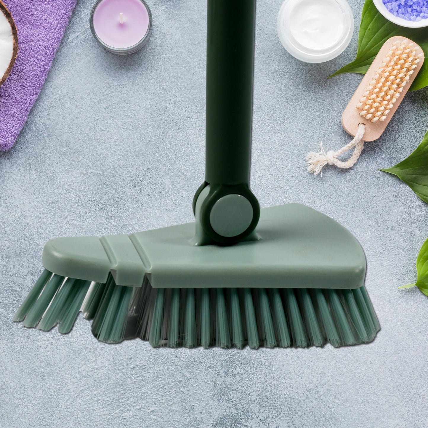 7878 Retractable Long Handle rotatable Floor Brush, with Sturdy Rotating Head, with Removable Triangular Head Cleaning Brush, Suitable for Home Bathroom and Kitchen. 