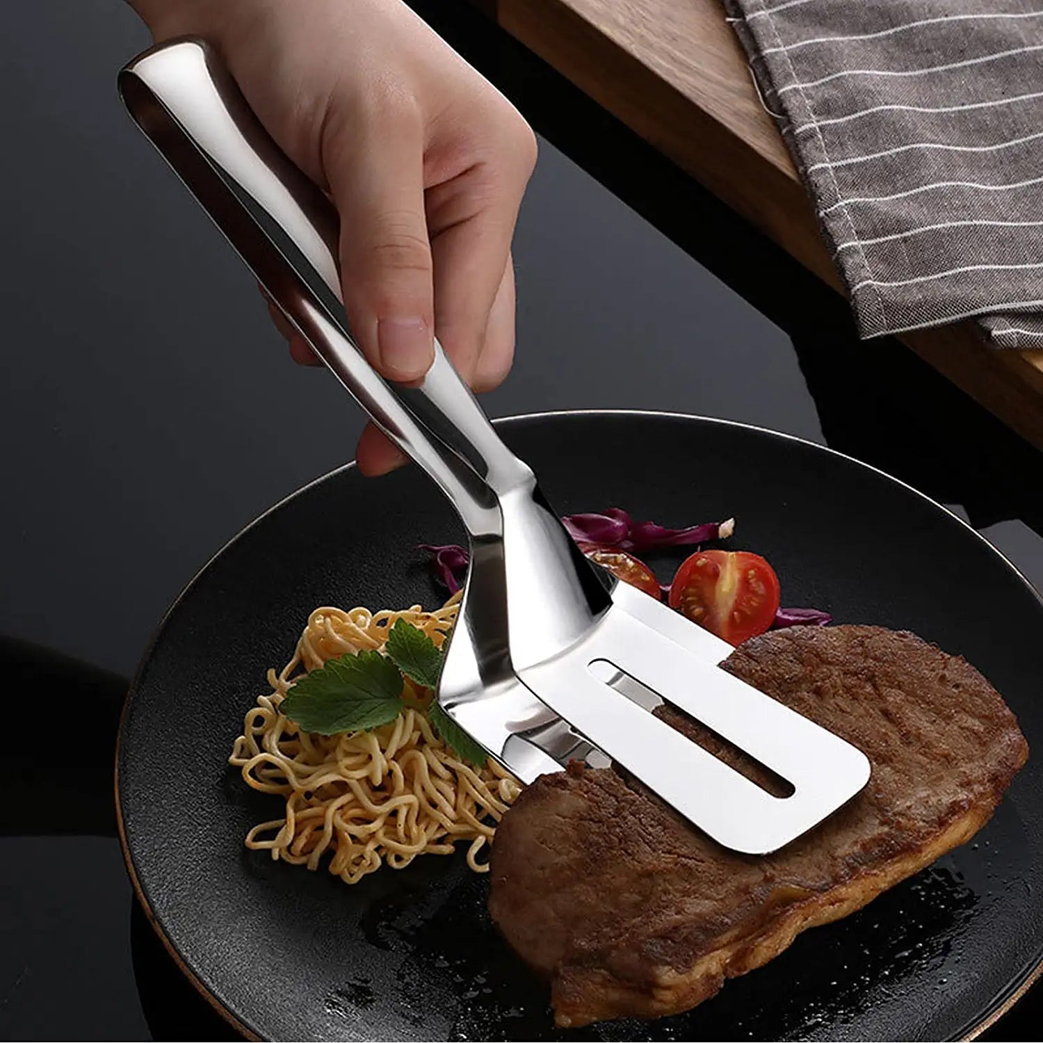 2918 Multifunction Cooking Serving Turner Frying Food Tong. Stainless Steel Steak Clip Clamp BBQ Kitchen Tong. DeoDap