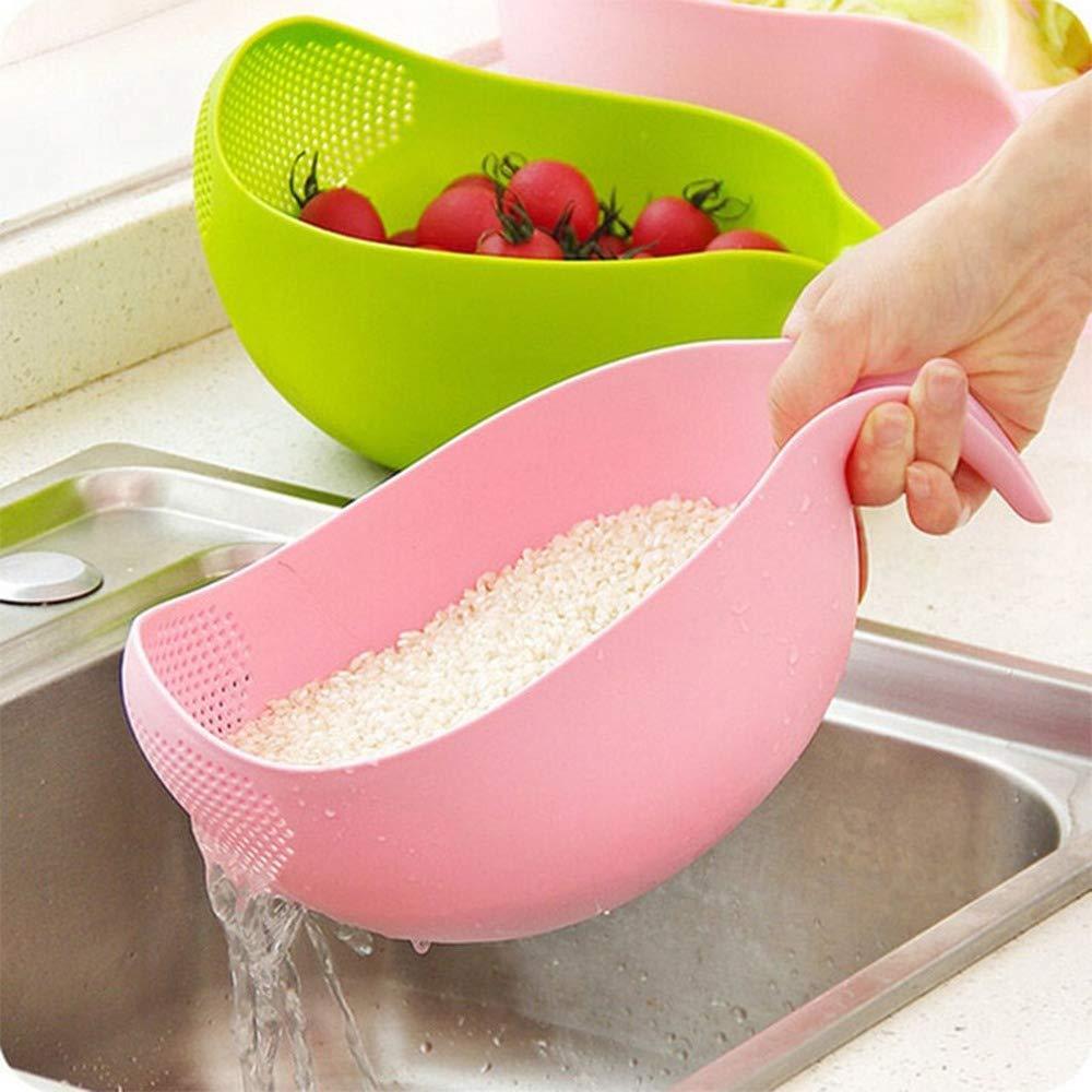 2068 Plastic Rice Bowl/Food Strainer Thick Drain Basket with Handle for Rice, Vegetable & Fruit (set of 3pcs) DeoDap