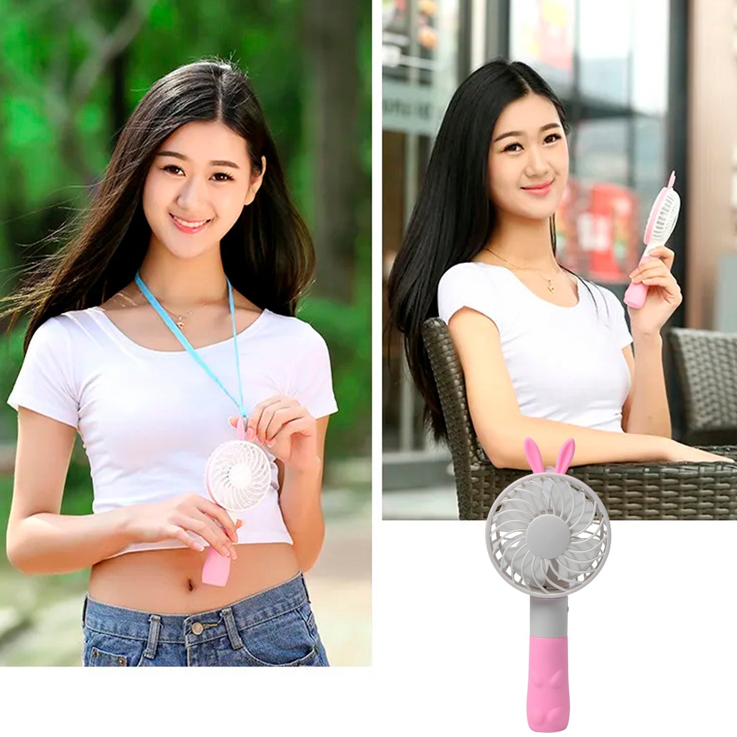 4811 Portable Princess Rabbit Styled Rechargeable Handheld Fan For Travel , home & Office Use DeoDap