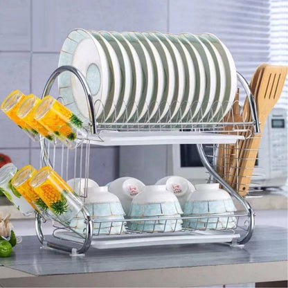 2962 Stainless Steel 2 Layer Kitchen Dish Rack/Plate Cutlery Stand DeoDap