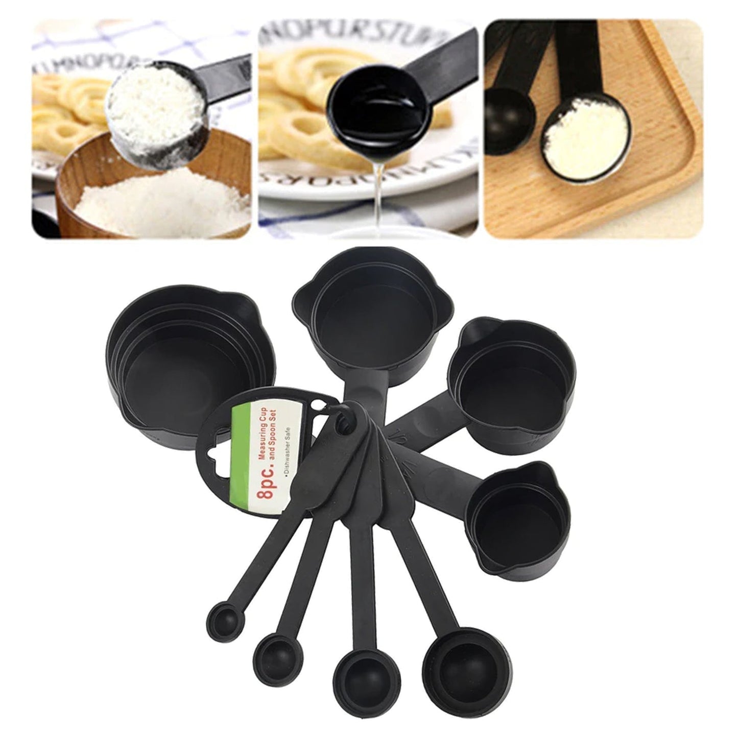 106 Plastic Measuring Cups and Spoons (8 Pcs, Black) Mishwa DeoDap