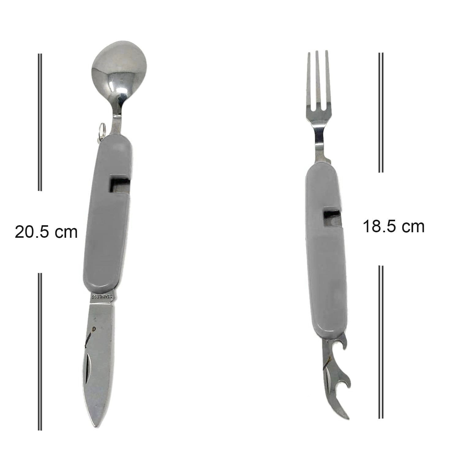 1779 4-in-1 Stainless Steel Travel/Camping Folding Multi Swiss Cutlery Set DeoDap