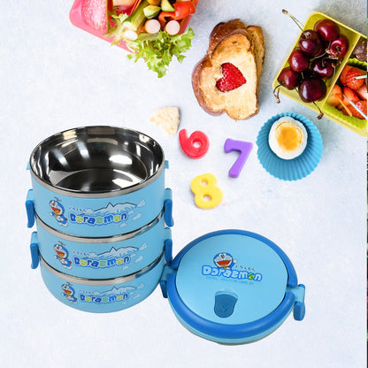 2872A 3 Layer Doraemon Lunch Box Tiffin High Quality Steel Lunch Box  3 Layer Tiffin For School ,Office & Traveling Use DeoDap