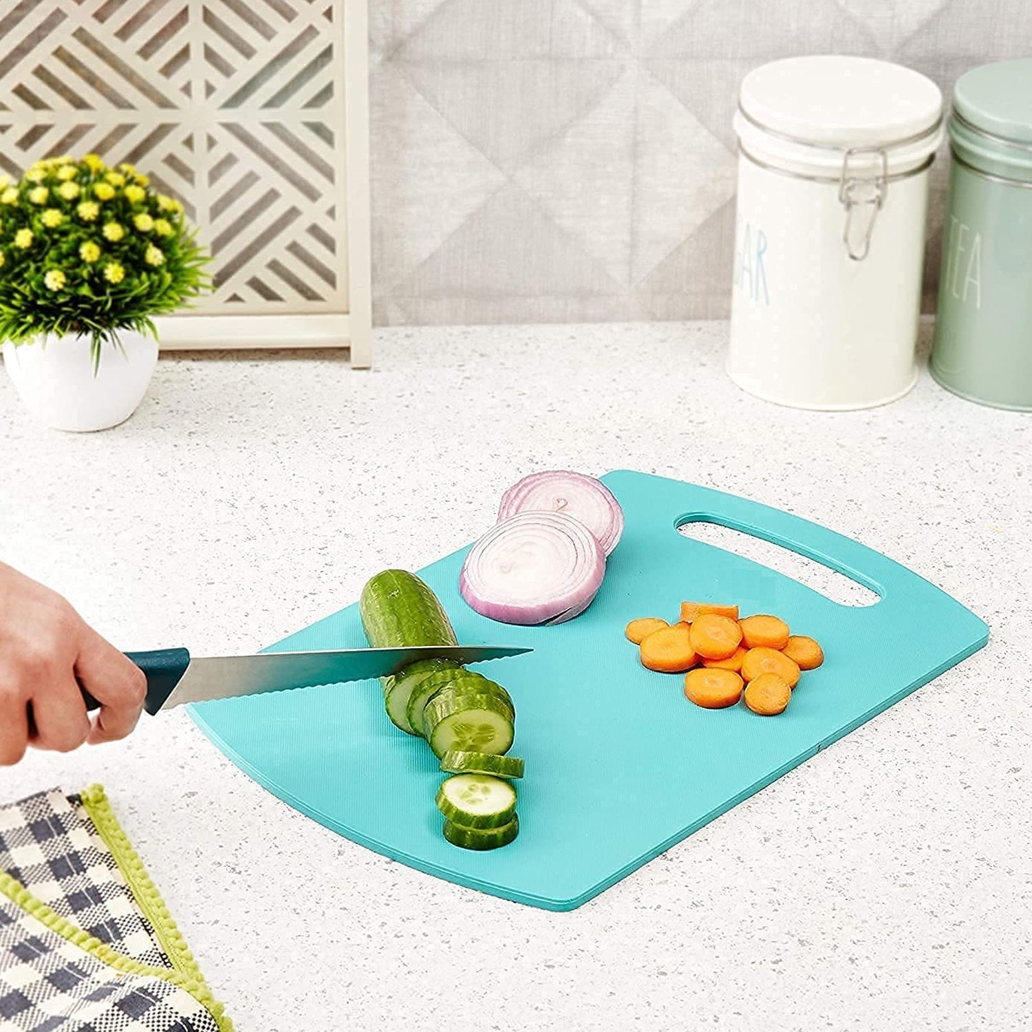 0086A Chopping Board Cutting Pad Plastic for Home and Kitchen Accessories Items Tools Gadgets for Cutting Vegetables Non Sleep Anti Skid DeoDap