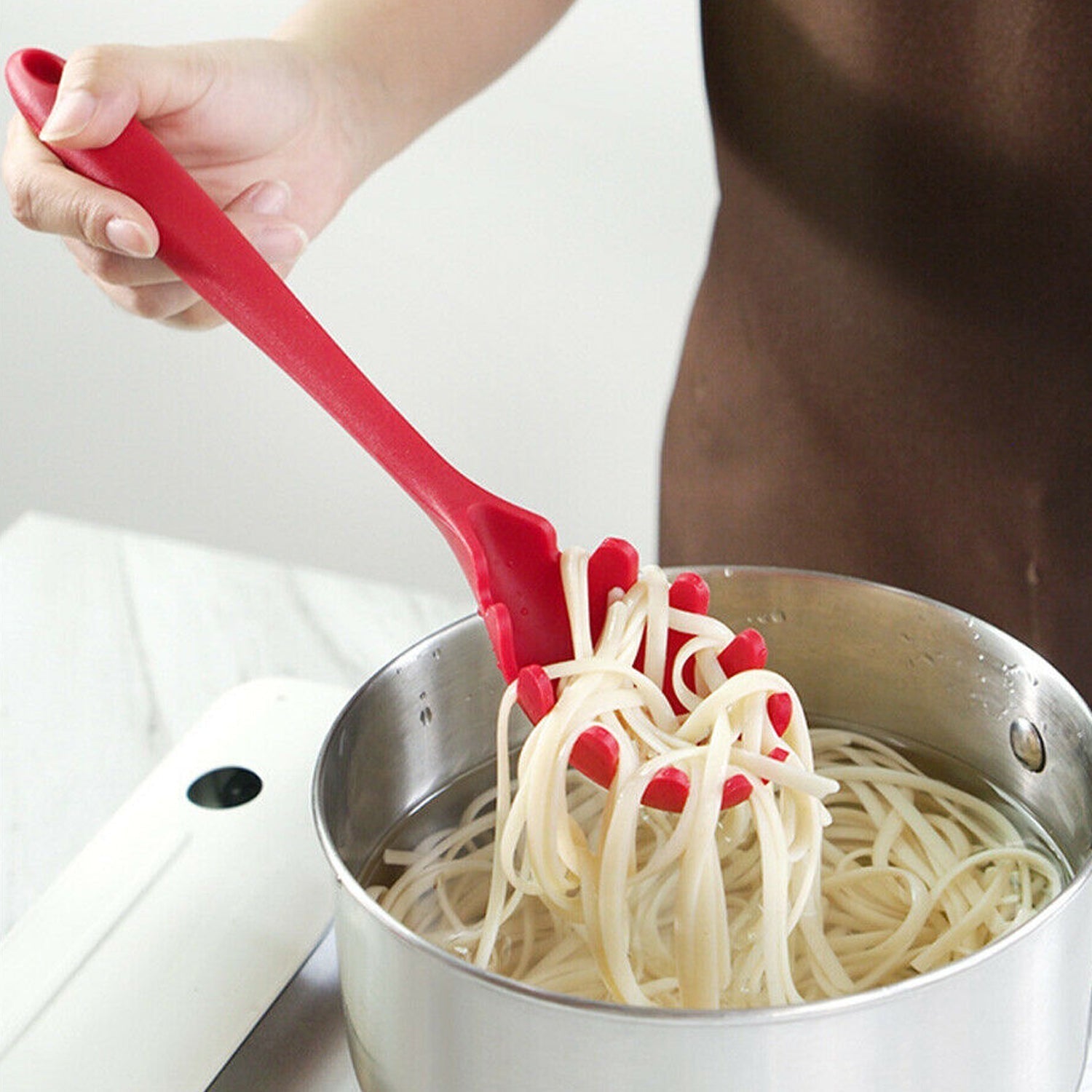 2995 Silicone Pasta Fork Stainless Steel Spaghetti Server | Pasta Server. DeoDap