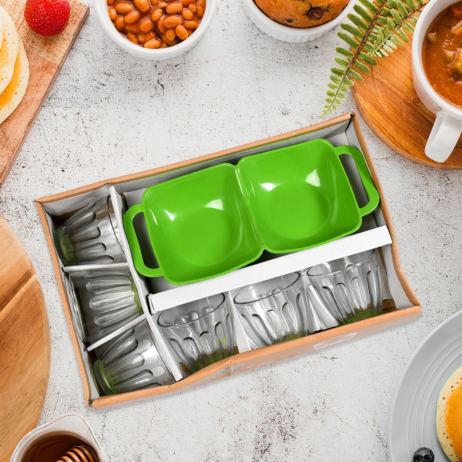 7138 Glass and Plate set  Serving Food and Drink &  MultiUse Set For Home & Kitchen Use DeoDap