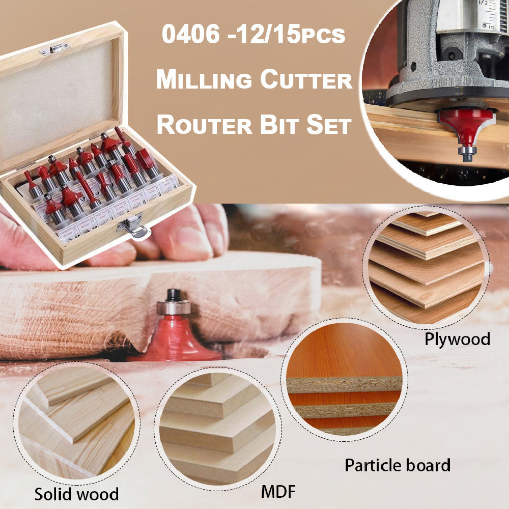 406 -12/15pcs Milling Cutter Router Bit Set 