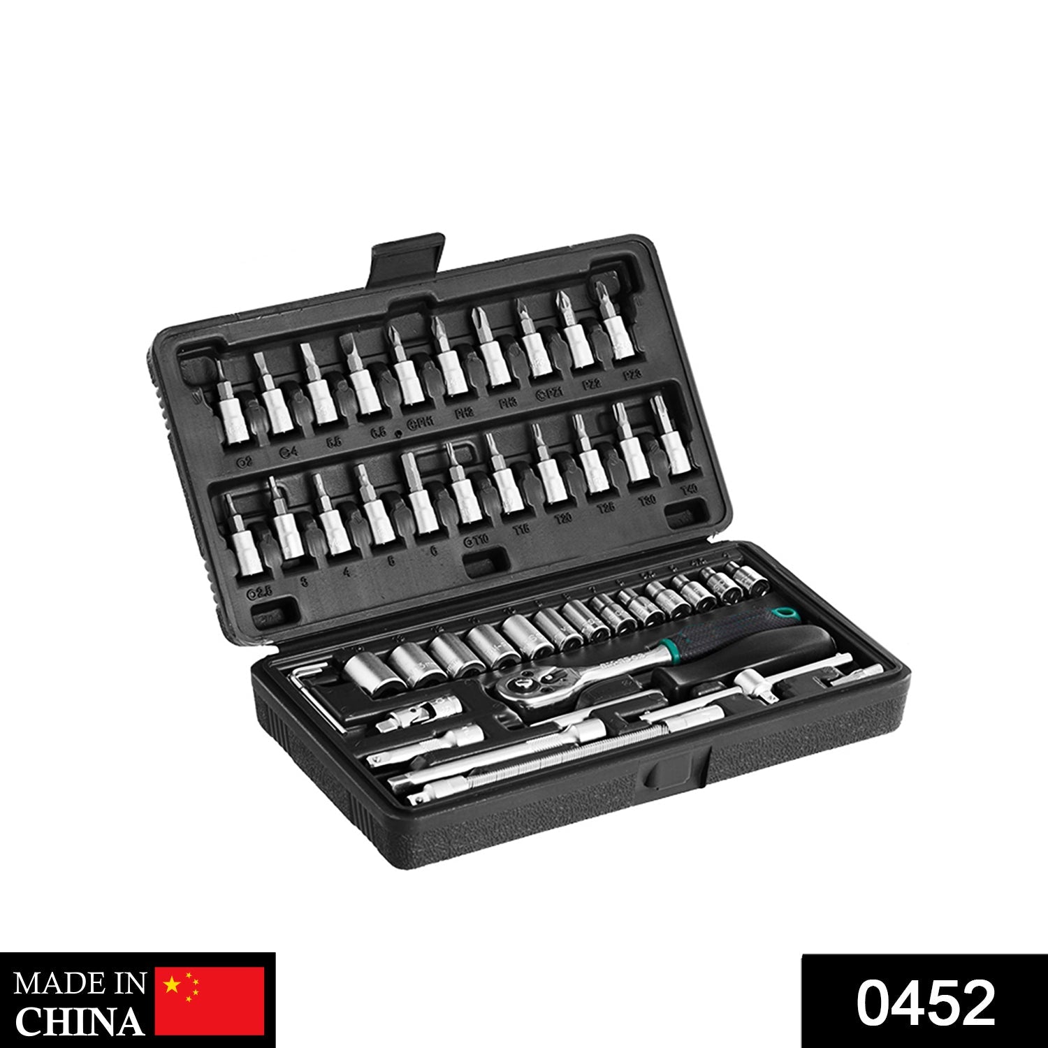 452 -46pcsMetal 1/4" Socket Set (Black, 46pcs) 