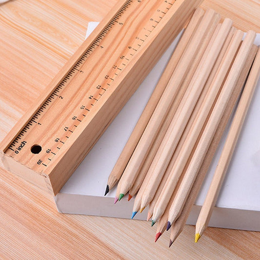 4726 Colorful Wooden Pencil Set with Pencil box, Ruler, Sharpener For for Kids, Artist, Architect