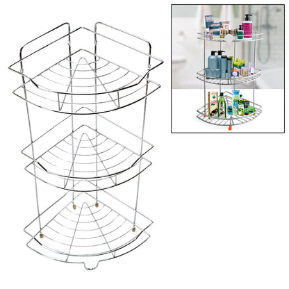 5258 Multipurpose Stainless Steel Silver Multi-3 Tier Corner Storage Rack DeoDap