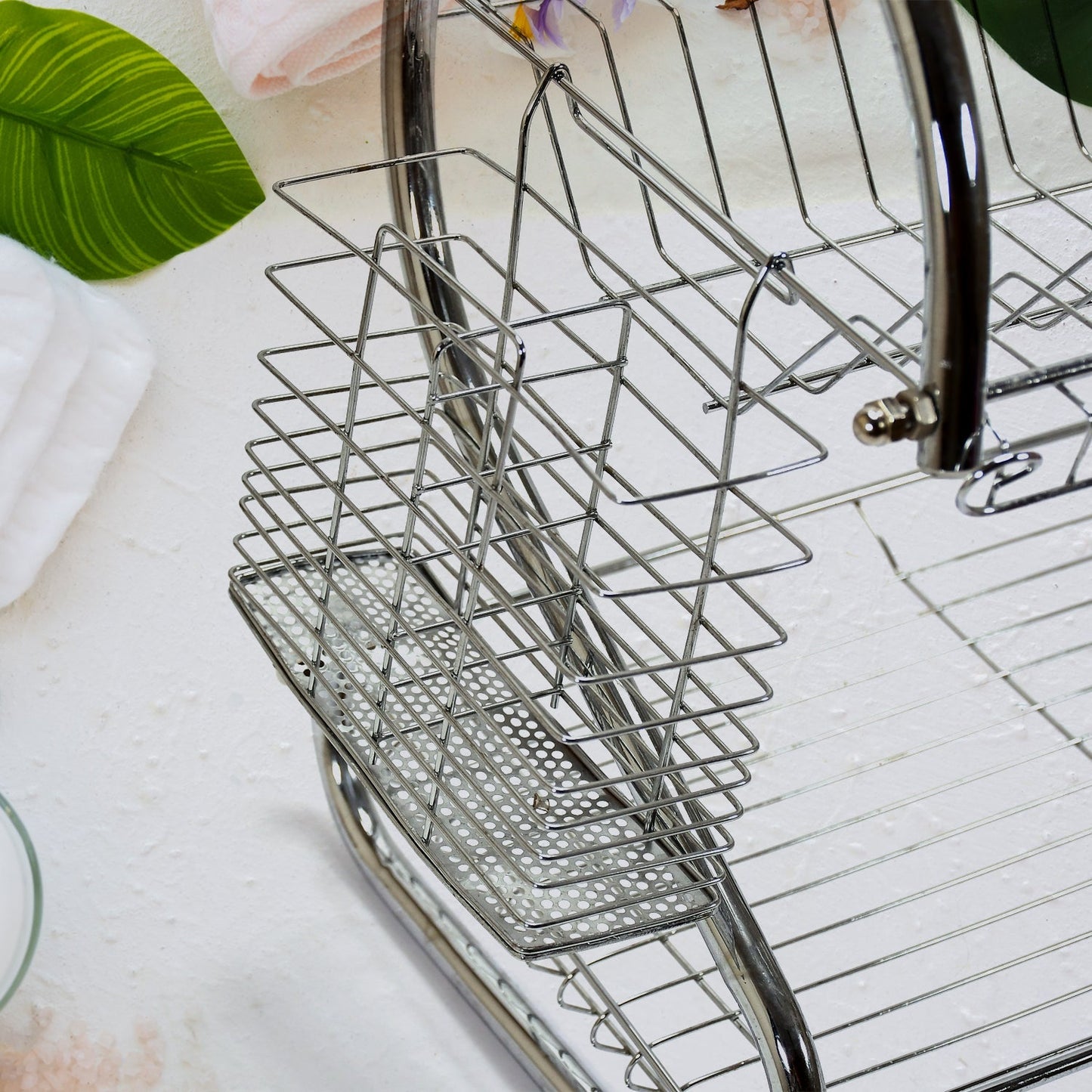 7670 Kitchen Dish Cup Drying Rack 2 Tier Drainer Dryer Tray Cutlery Holder Organizer 59cm DeoDap