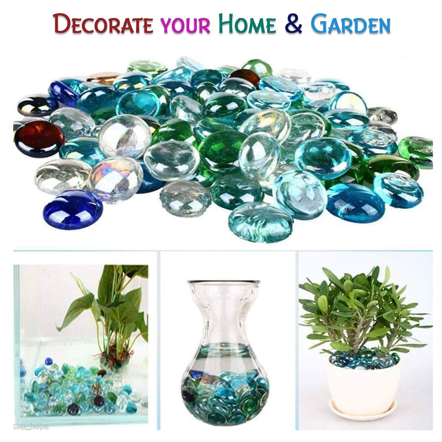 4980 Glass Gem Stone, Flat Round Marbles Pebbles for Vase Fillers, Attractive pebbles for Aquarium Fish Tank. DeoDap