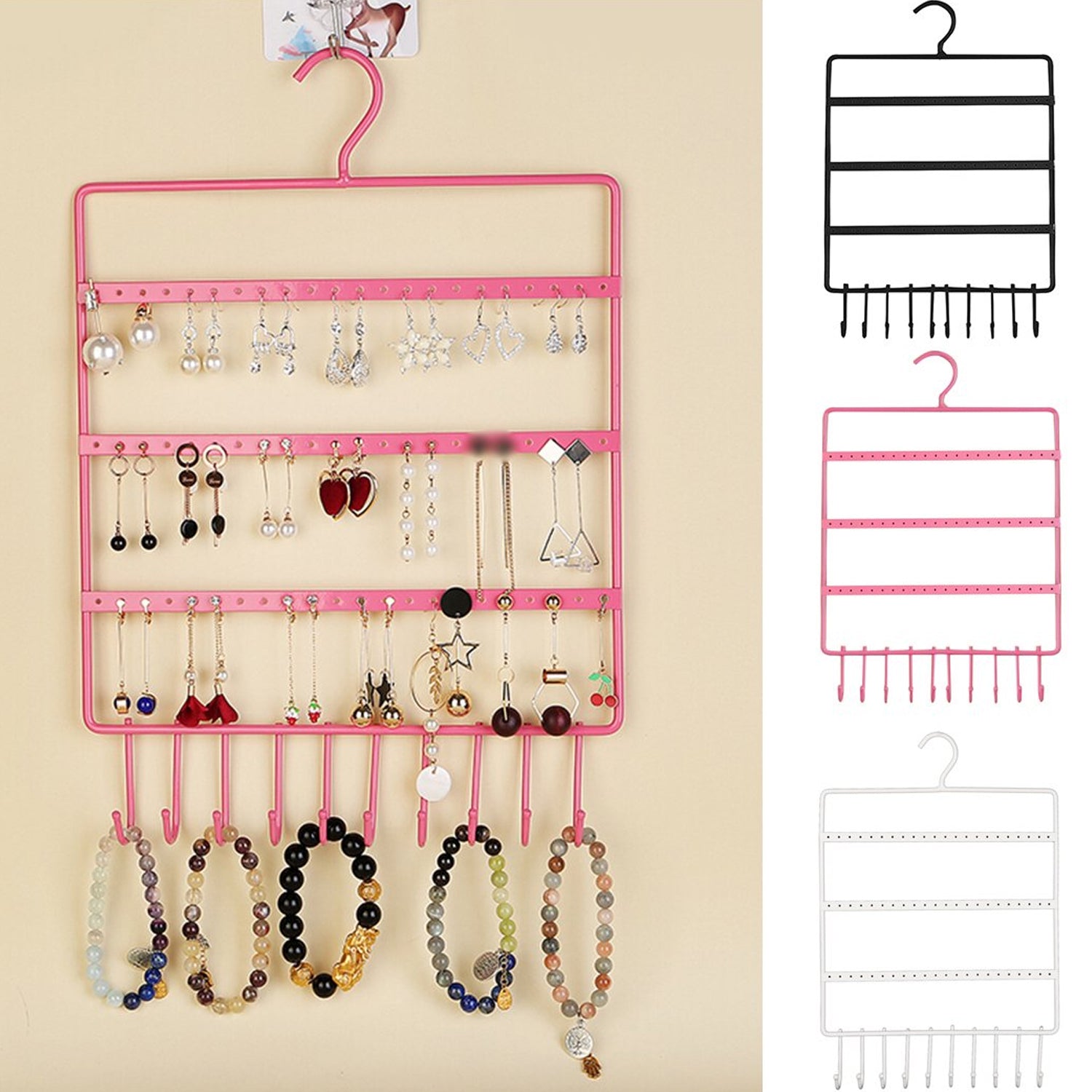 0594 Lightweight & Wall Mounted Earrings Organizer/HANGER for Tangle Free Hanging for Women, 66 Holes - 10 Hooks (metal) DeoDap