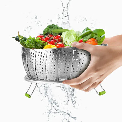 5350 Steel Vegetable Steamer Unique Design Foldable Steamer For Fish Seafood Cooking DeoDap