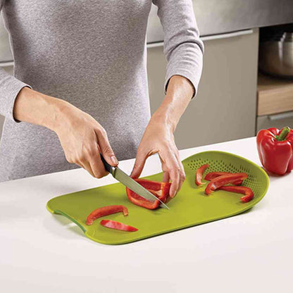 2389A Chop & Drain Vegetables Fruits Chopping Board Sleek Knife DeoDap