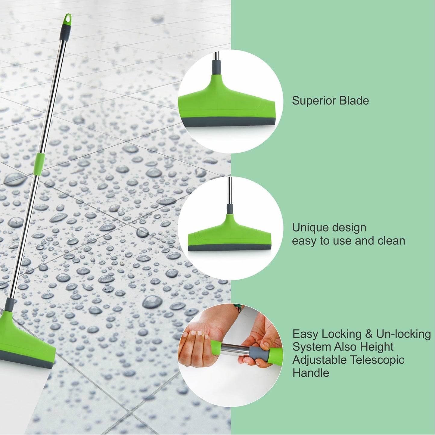 8709A Adjustable Bathroom/Floor Stainless Steel Rod Wiper, Plastic Floor Wiper DeoDap