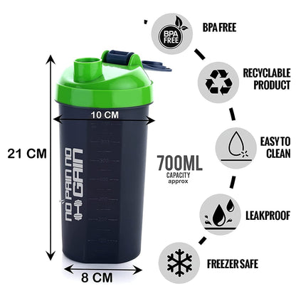 4879 700ml Protein Shaker Bottle with Powder Storage 3-Compartment Gym Shake Blender DeoDap