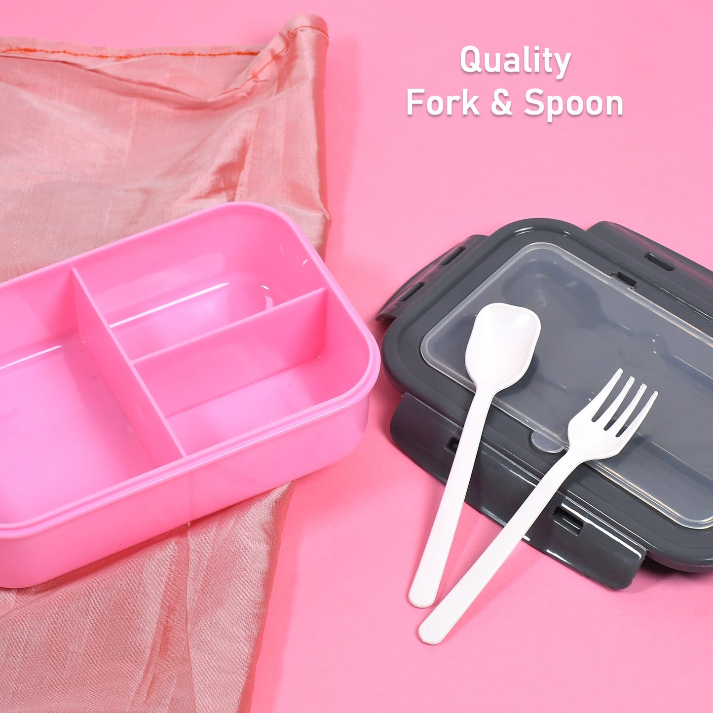 2809b LUNCH BOX 3 COMPARTMENT PLASTIC LINER LUNCH CONTAINER, PORTABLE TABLEWARE SET FOR OFFICE , SCHOOL & HOME USE 