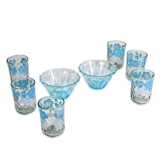 0077 Bowl & Glass Set Best Serving Set Attractive 2 Bowl & 6 Glass Set For Home & Kitchen Use 